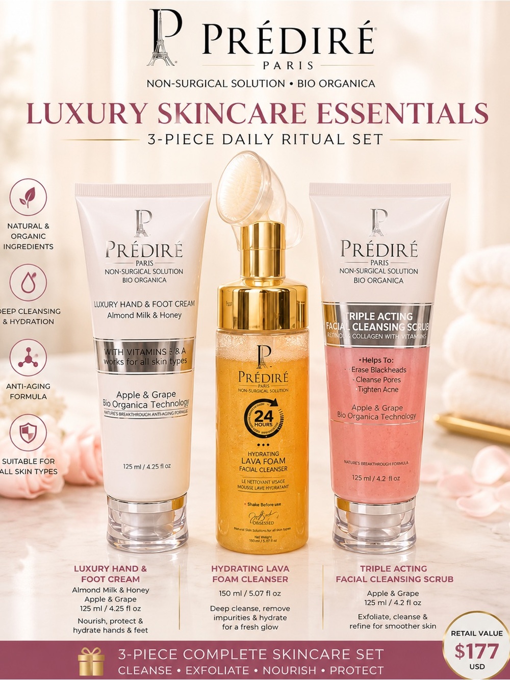 Prédiré Paris Luxury Skincare 3-Piece Set – NEW